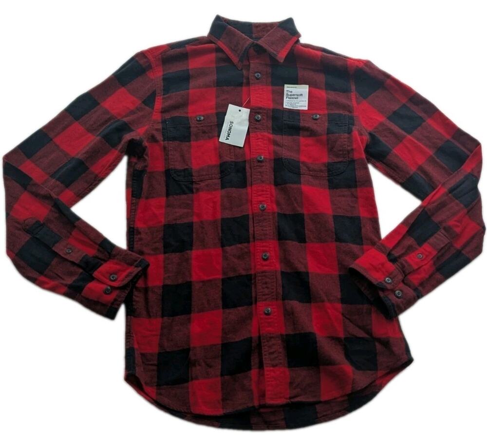 Sonoma Mens Medium Tall Supersoft Flannel Plaid Button-Up Long Sleeve Shirt